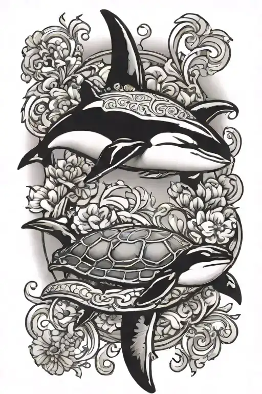 Orca And Turtle With Fleur De Lis