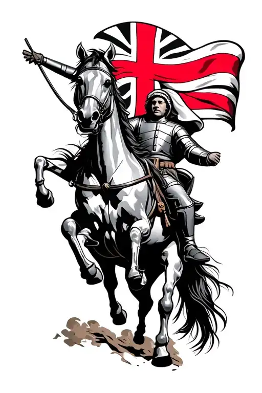 Saint George In Armor On Horse Jumping With Red England Cross