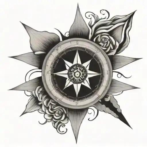 Nautical Compass Lotus Flower Surrounded