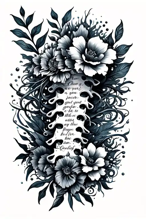 Spine Tattoo With A Quote With Flowers And Sea Life