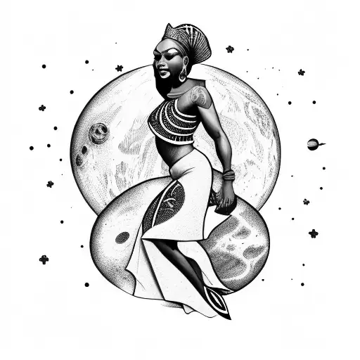 African Queen Floating In Space Surrounded By Planets