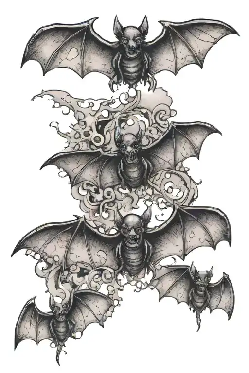 Three Gothic Black Metal Bats Flying Around