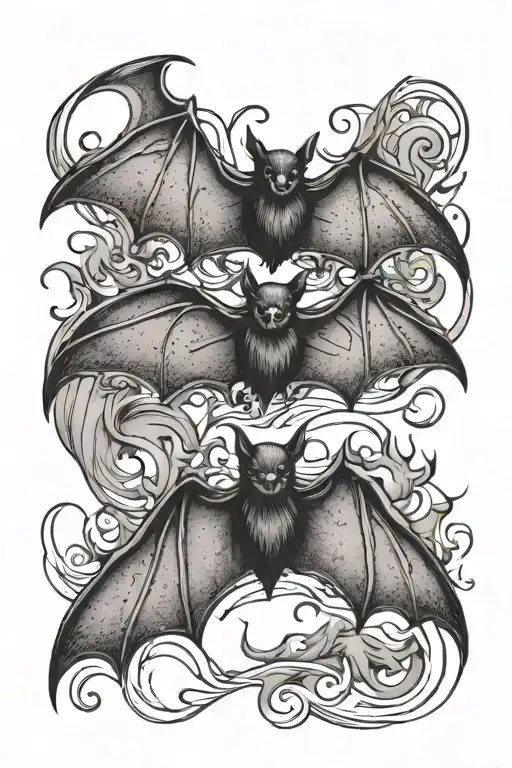 Three Gothic Black Metal Bats Flying Around