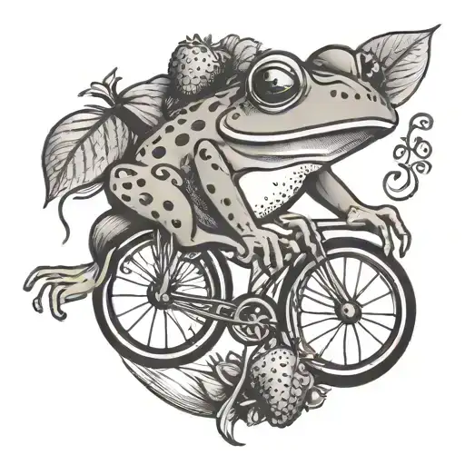 Frog Riding A Unicycle Eating A Strawberry