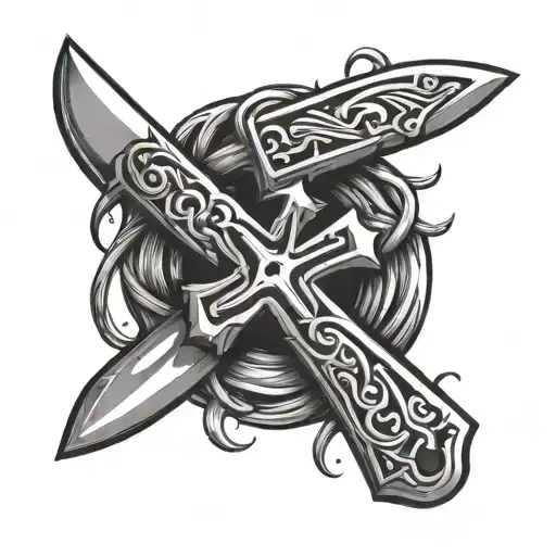 Cross With Chef Knife Intertwined