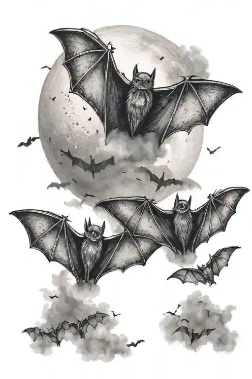 Bats Flying Across Moon With Fog