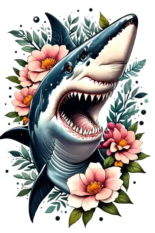 Space Theme With A Shark And Flowers