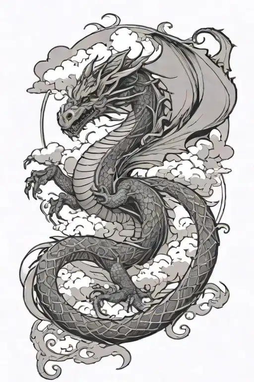 Thin Feminine Dragon With Clouds Behind It