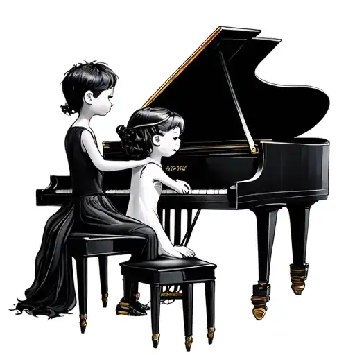 Brother And Sister Sitting On Piano