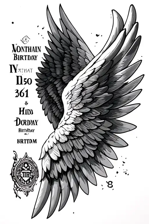 Angel Wings And Roman Numbers Birthday Date