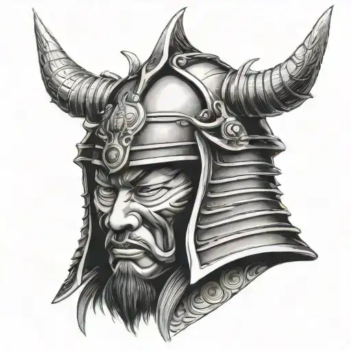 Samurai Head With Helmet