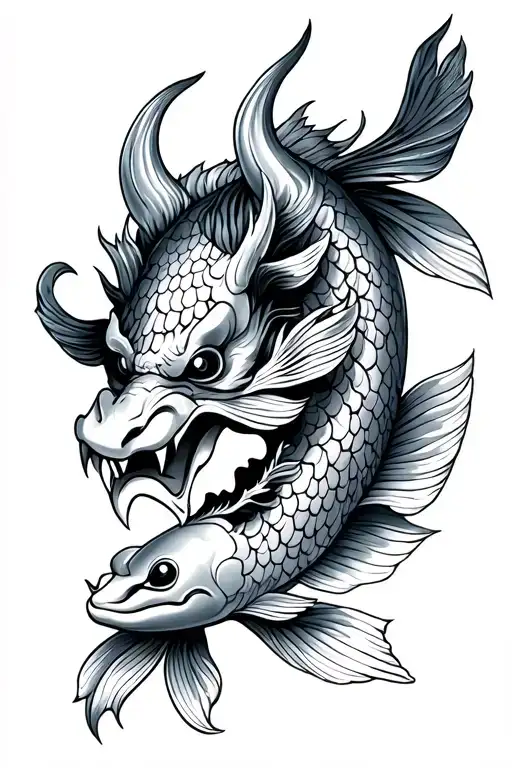 Koi Fish And Oni Demon Mask