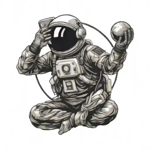 Tattoo Of Astronaut Doing Yoga In Lotus Position With Universe Background