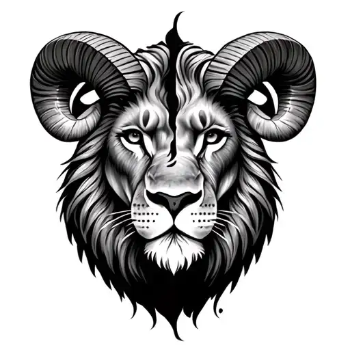 Half Ram Half Lion Face Split In The Middel Left Ram Right Lion