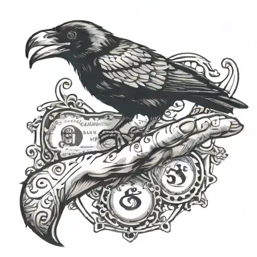 Hand Tatto With Money Sign A Crow And A Wise Lil Quote