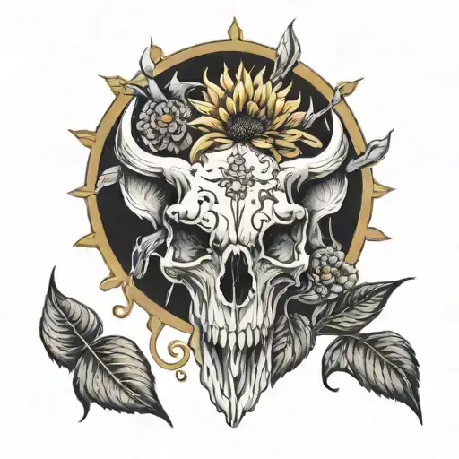 Hog Skull Sunflowers With Diamonds Gold Bars Scale Smoke