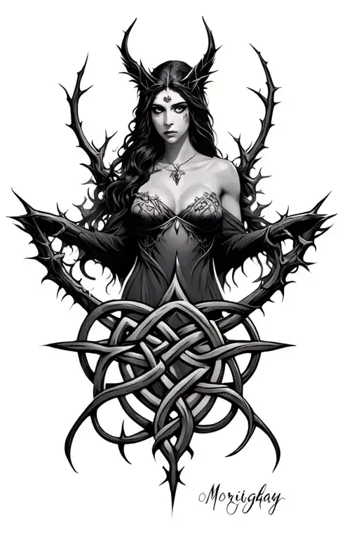 Morrigan Goddess With Celtic Knot And Thorns