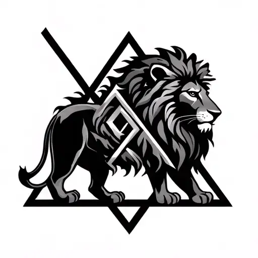 Lion And Triangle Outline Intertwined