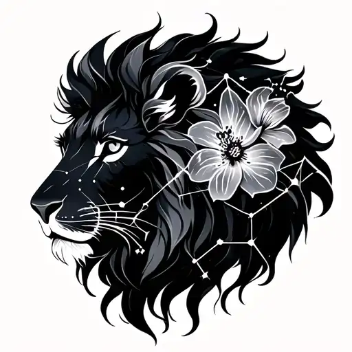 Lion Fleur Et Constellation Intertwined