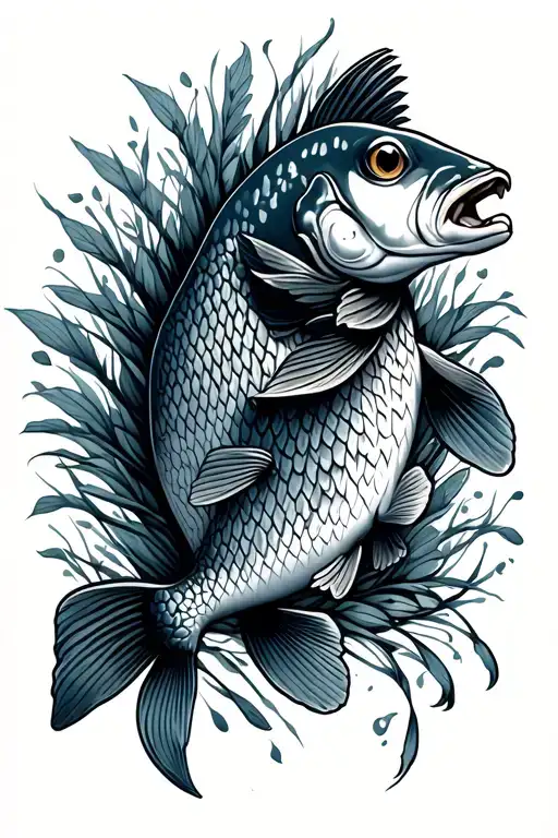 A Carp With A Little Plants In The Background Without Disaster Gives The Fish More Movement