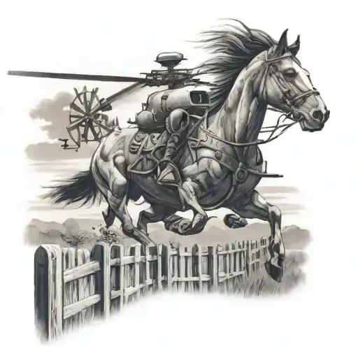 Uh60 Black Hawk Flying With Horse Ranch Fence And Horses In The Background