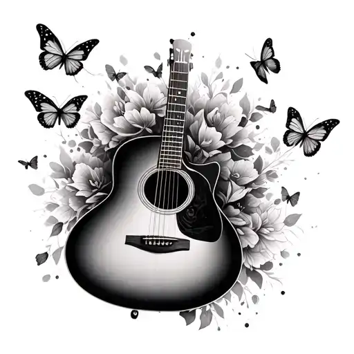 Acoustic Guitar With Butterflies On