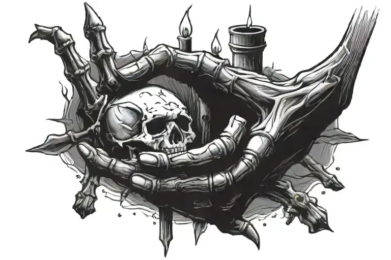 Vintage Hand Holding Fizzled Out Candle Out To Skeleton Hand Holding A Lit Match
