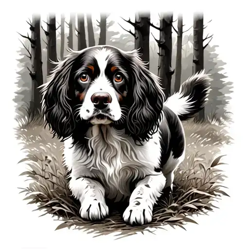 Walking A Springer Spaniel Dog Through The Woods