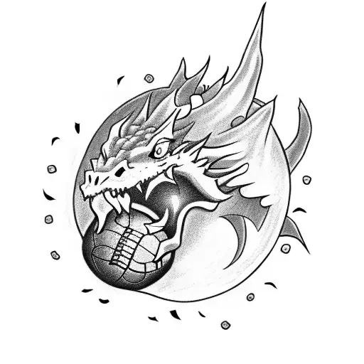 Dragon Engulfing A Football In Flames