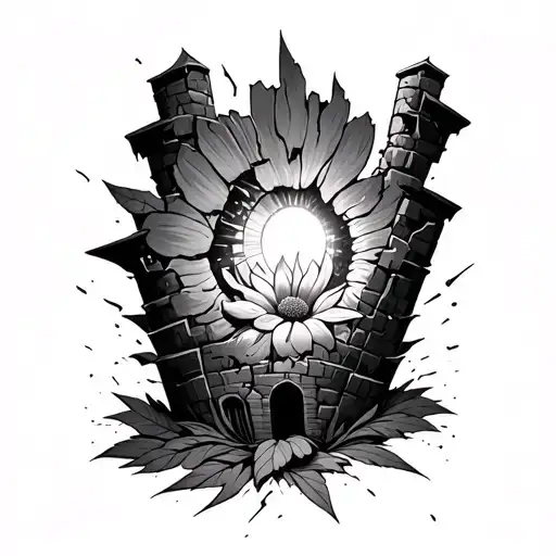 Broken Tower With A Flower Inside Beaming Light Through It