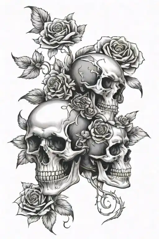 Flowers And Skulls Representing Dark Periods