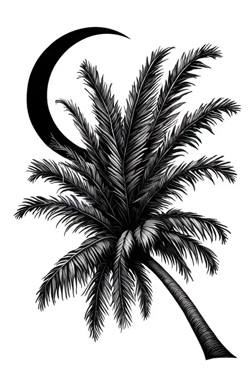 Palm Tree With Crescent Moon