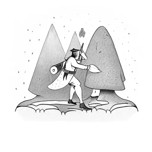 A Sword Fighting Scene In A Mushroom-filled Forest