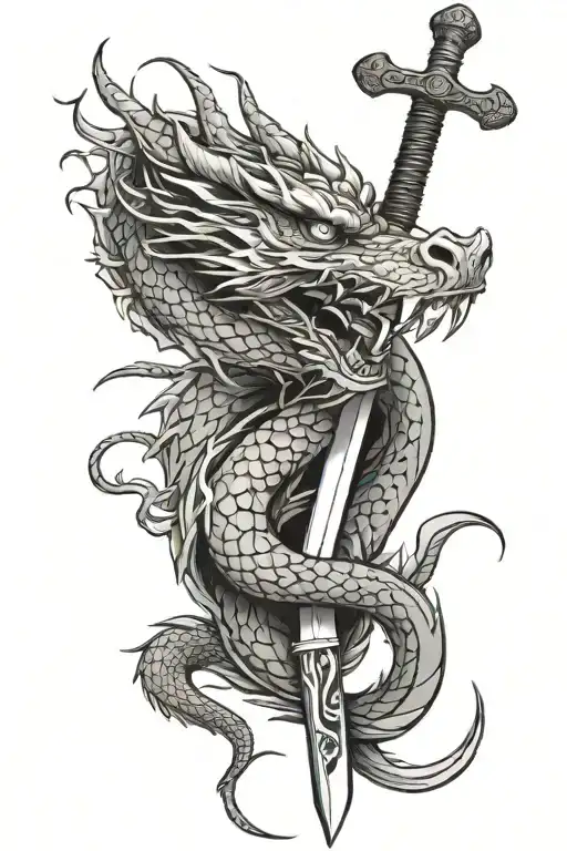 Asian Dragon Wrapped Around A Sword