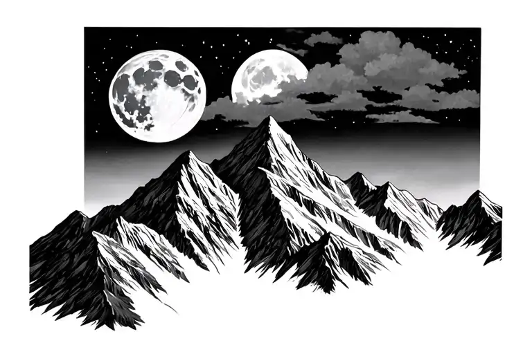 Full Moon Rising From Behind Himalayan Mountains In The Night