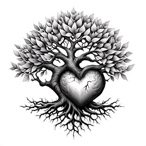 Bodhi Tree With Roots Turning Into A Heart And Leaves Turning Into Brain