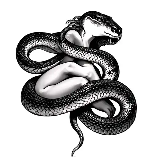 Medusa And Snake Wrapped Around Legs