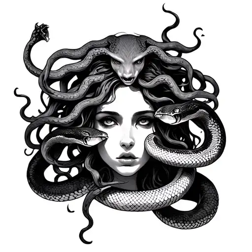 Medusa Face And Snake Wrapped Around Legs