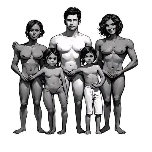 Family Of Five Linked Together Representing Strength