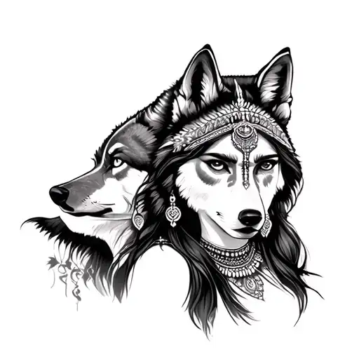 Bicep Indian Woman With Wolf