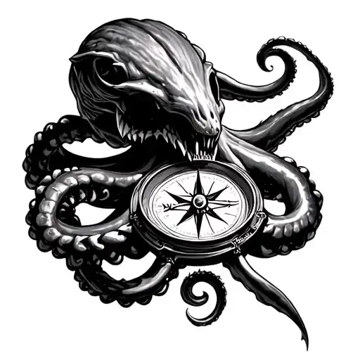 Kraken Wrapped Around A Compass