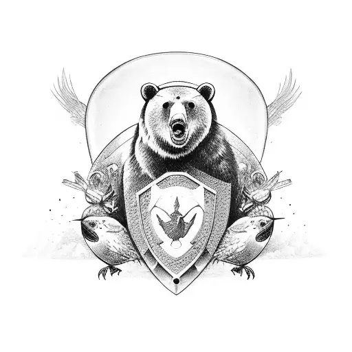 Profile Bear Turtle Shield And Hummingbirds