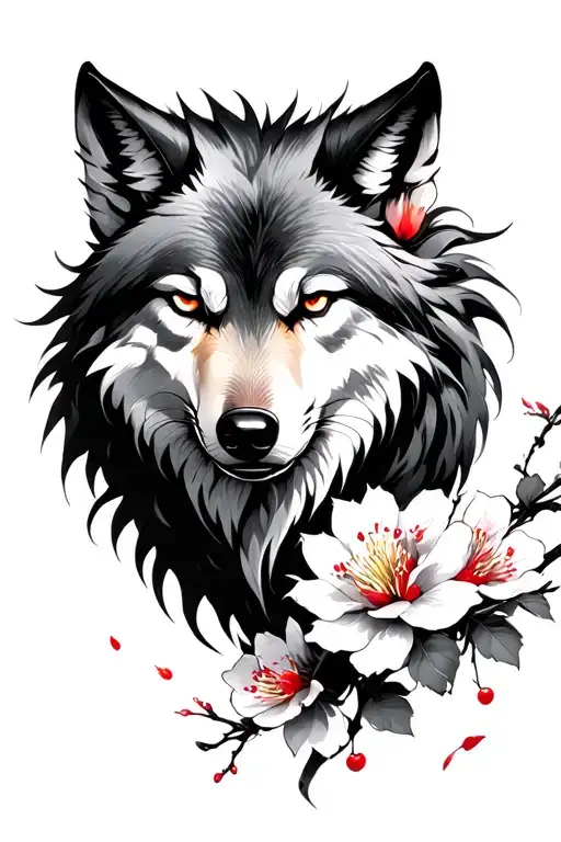 Katana Cherry Blossom Wolf
