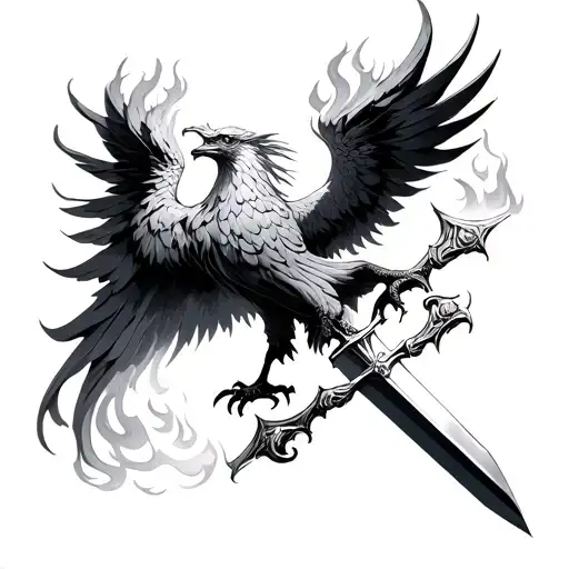 Phoenix Which Is Reborn From Its Ashes Crossing The Sword Flames