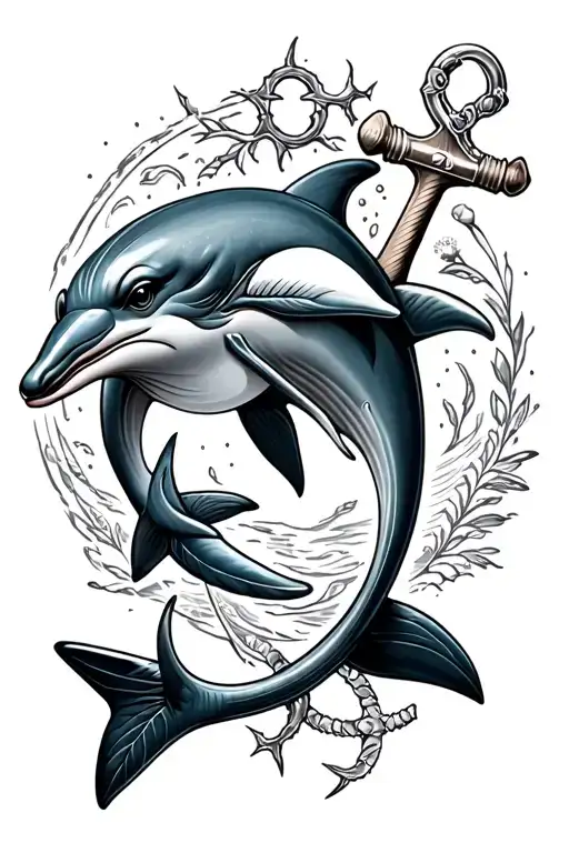 Dolphin With Anchor Tattoo Design Idea