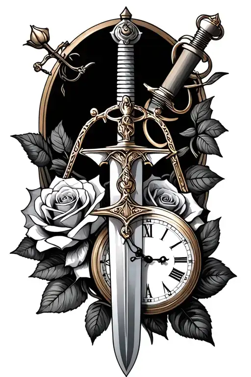 Sword And Hallows And Roses And Pocket Watch