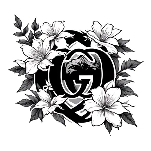 A Leo Symbol Intertwined With A Gucci Logo And Jasmine Flower