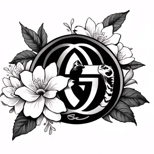 A Simple Tattoo With A Leo Symbol Intertwined With A Gucci Logo And Jasmine Flower