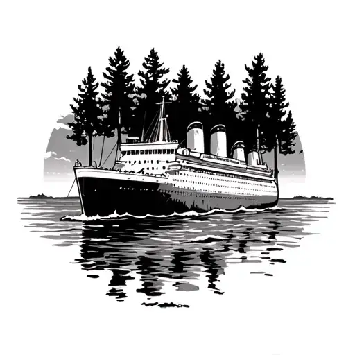 Long Ocean Liner Viewed Through Trees