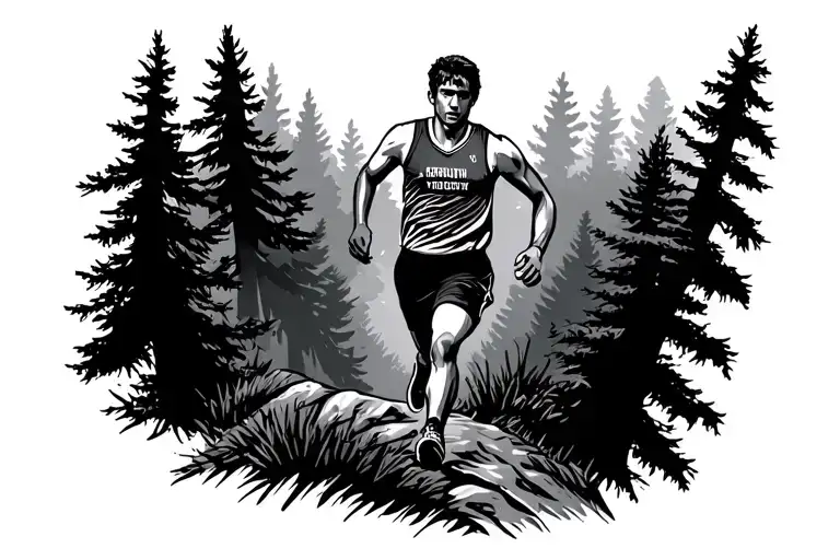 Cross Country Runner Running Up A Hill In The Woods In A Cross Country Jersey